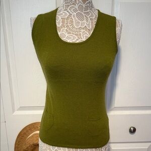 BCBGMAXAZRIA Silk Cashmere Blend Olive Green Sleeveless Knit Top M